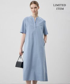 ICB L 【先行予約・WEB限定・丈が選べる】ナチュラルストレッチタフタ 5分袖ワンピース