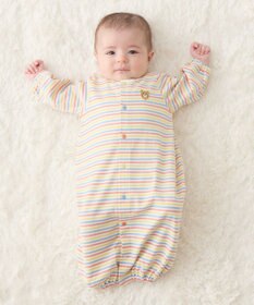 MIKI HOUSE HOT BISCUITS 【50-60cm】 みじんボーダー ワンポイント刺繍 ツーウェイオール