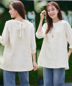 Tiaclasse L 【洗える】フラワーJQ袖シフォンチュニック