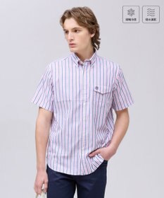 J.PRESS MEN 今季大人気！【吸水速乾 / 接触冷感 / 高通気性】Aero Weave クールマックスサッカー ストライプ シャツ / B.D. ピンク系1