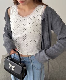 WEGO 【カップ付きインナー】ドット柄レースlカップインタンク