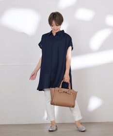 Tiaclasse L 【洗える】フレンチスリーブシャツチュニックブラウス