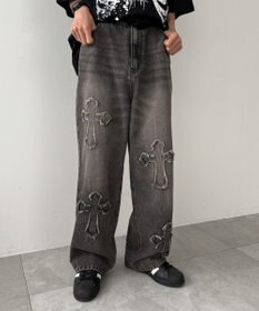 WEGO クロスモチーフオーバーダイバギーパンツ