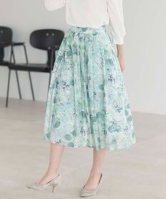 組曲 ピオニーシフォンプリント フレアスカート
