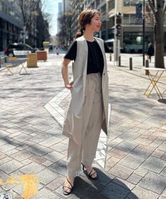 UNFILO 【洗える】リネンレーヨン　ラッフルカラーブラウス