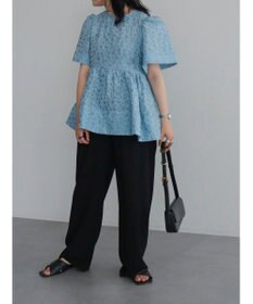 Green Parks パフスリーブジャガードペプラムブラウス