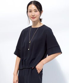 J.PRESS LADIES 【セットアップ対応・人気素材】Light ジョーゼット クルーネック ブラウス ネイビー系