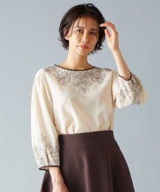 自由区 S 【洗える】コードエンブロイダリーボートネック ブラウス