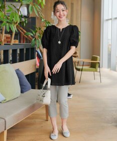 Tiaclasse 【2TYPE/総レース・袖レース】パンチングレースパフスリーブチュニックブラウス