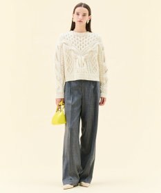 BEIGE， DELAND / ウールピンストライプハイウエストタックパンツ