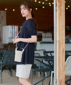 Tiaclasse 【2TYPE/総レース・袖レース】パンチングレースパフスリーブチュニックブラウス