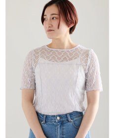 Te chichi パッチワークレース5分袖トップス