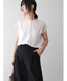 Green Parks 胸元レースフレンチスリーブブラウス