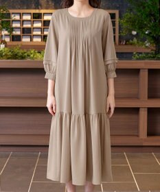 Tiaclasse L 【洗える】パフ袖ピンタックロングワンピース