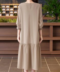 Tiaclasse L 【洗える】パフ袖ピンタックロングワンピース