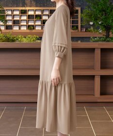 Tiaclasse L 【洗える】パフ袖ピンタックロングワンピース