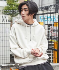 WEGO ピグメントハーフZIPロゴプルパーカー