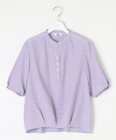 J.PRESS LADIES S 【洗える】アセVisギンガム バンドカラー ブラウス