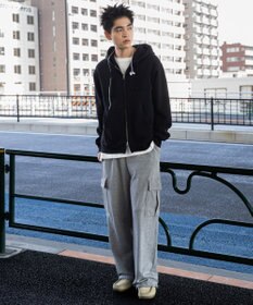 WEGO 【ユニセックス着用ITEM/裏起毛/SMLサイズ展開】リラックスフィットバックロゴジップパーカー