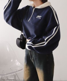 WEGO ハーフジップフリースショートプルオーバー