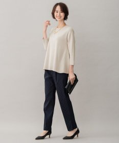 自由区 【洗える】レーヨンポリエステルスムース ペプラムニット