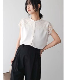 Green Parks 胸元レースフレンチスリーブブラウス