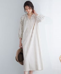 23区 【SLOW/洗える】コットンナイロンストライプ カフタン ワンピース