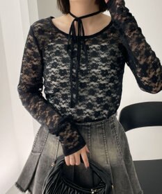 WEGO チョーカーリボン付きレースロンT