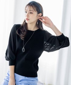 Tiaclasse L 【新色追加・洗える】異素材パフ袖トップス