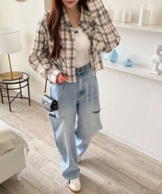 WEGO 【SMサイズ展開】サイドカットデニムストレートパンツ