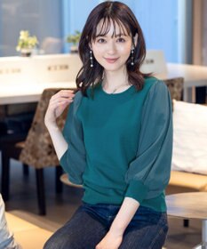 Tiaclasse 【新色追加・洗える】異素材パフ袖トップス