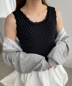 WEGO 【カップ付きインナー】ドット柄レースlカップインタンク