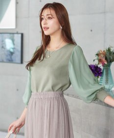 Tiaclasse L 【新色追加・洗える】異素材パフ袖トップス