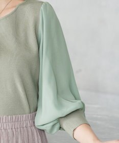 Tiaclasse L 【新色追加・洗える】異素材パフ袖トップス