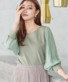 Tiaclasse L 【新色追加・洗える】異素材パフ袖トップス