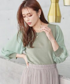 Tiaclasse L 【新色追加・洗える】異素材パフ袖トップス