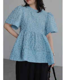 Green Parks パフスリーブジャガードペプラムブラウス