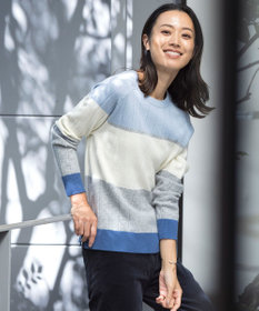 洗える】WOOL BLEND AIR カラーブロック ニット / J.PRESS LADIES L