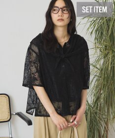 AMERICAN HOLIC 【2点セット】メッシュレース半袖シャツ+スカーフ