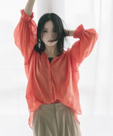 YECCA VECCA 綿麻シアーボリュームギャザーシャツ