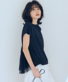 組曲 GIZAコットンチュールコンビ カットソー ネイビー系