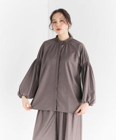 #Newans 【洗濯機可/しわになりにくい】シャーリングネック ボリュームスリーブブラウス