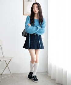 WEGO ベルト付デニムプリーツスカパン