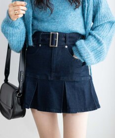 WEGO ベルト付デニムプリーツスカパン