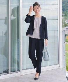 Tiaclasse 【ストレッチジョーゼット】スリットテーパードパンツ