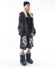 WEGO 【ユニセックス着用ITEM】PUフードブルゾン