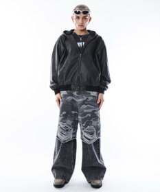 WEGO 【ユニセックス着用ITEM】PUフードブルゾン