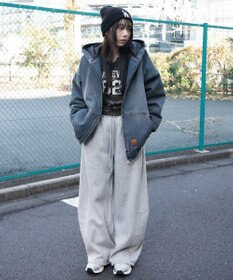 WEGO 【ウエストゴム/SMサイズ展開】裏起毛カーブデザインスウェットパンツ