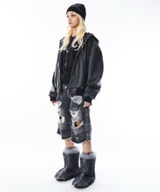 WEGO 【ユニセックス着用ITEM】PUフードブルゾン