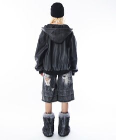 WEGO 【ユニセックス着用ITEM】PUフードブルゾン